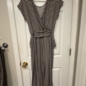 Old Navy Black and White Striped Midi Dress